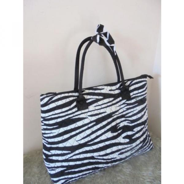 N. Gil Extra Large Tote Shopper Beach Travel Bag Black  Animal Print Quilted #2 image