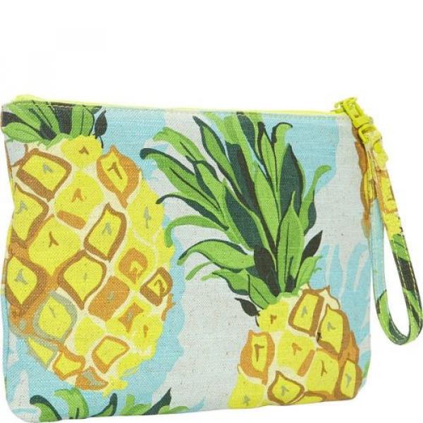 Trina Turk Pink Yellow Pineapple Bikini Bag Summer Beach PVC Lined Wristlet New #2 image