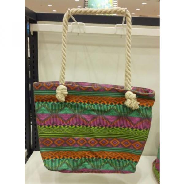 DESIGNER INSPIRED TRIBAL ABSTRACT PATTERN SUMMER BEACH TOTE BAG ROPE HANDLE #1 image