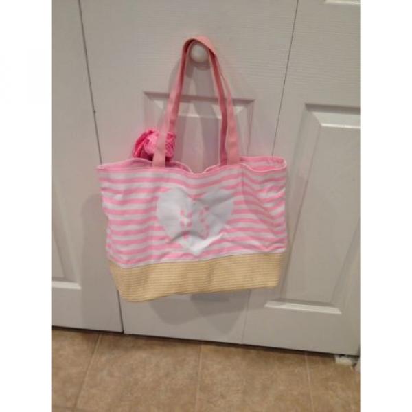 Victoria&#039;s Secret Pink Striped Straw Beach Bag Tote #1 image