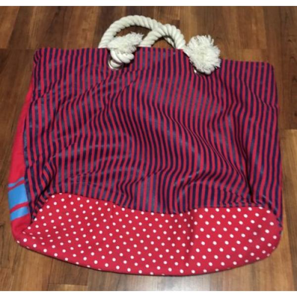 US Polo Assn Red Nautical Striped Polka Dot Canvas &amp; Rope Beach Tote Bag #2 image