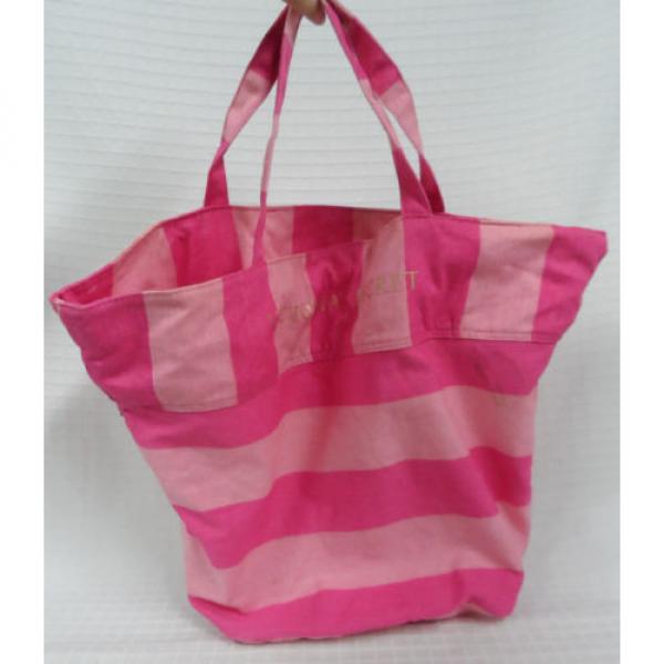 VICTORIA&#039;S Secret PINK Striped FLARED Beach CARRYALL Tote BAG Gold LETTERS Guc #1 image