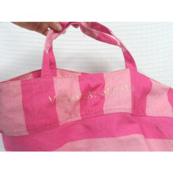 VICTORIA&#039;S Secret PINK Striped FLARED Beach CARRYALL Tote BAG Gold LETTERS Guc #2 image