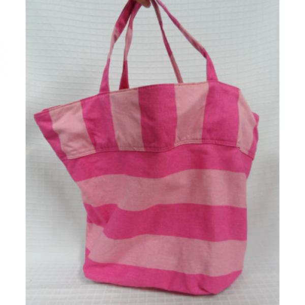VICTORIA&#039;S Secret PINK Striped FLARED Beach CARRYALL Tote BAG Gold LETTERS Guc #4 image