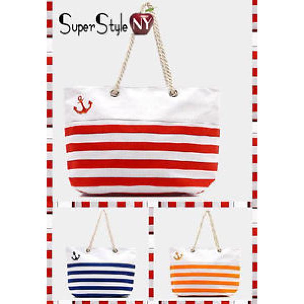 Anchor Striped Canvas Beach Nautical Fashion Tote Bag Beachbag Braided Rope #1 image