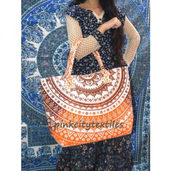 Indian Handmade Mandala Shopping Purse Cotton Beach Bag Large Tote Orange Ombre~ #2 image
