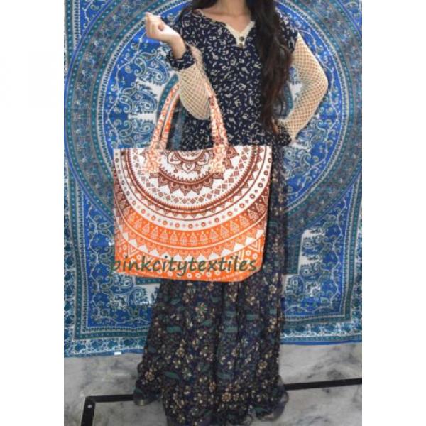 Indian Handmade Mandala Shopping Purse Cotton Beach Bag Large Tote Orange Ombre~ #3 image