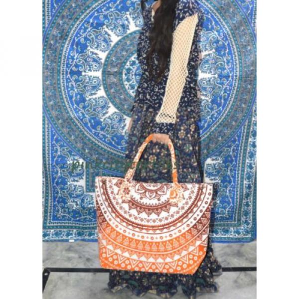Indian Handmade Mandala Shopping Purse Cotton Beach Bag Large Tote Orange Ombre~ #4 image