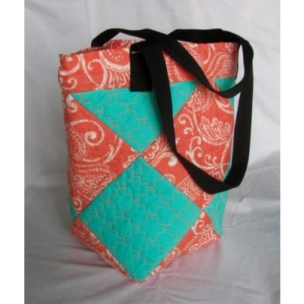 Salmon + Teal Print Medium Quilted Beach donnatoly Tote Bag #1 image