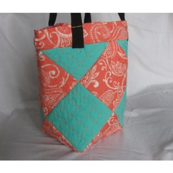 Salmon + Teal Print Medium Quilted Beach donnatoly Tote Bag #2 image