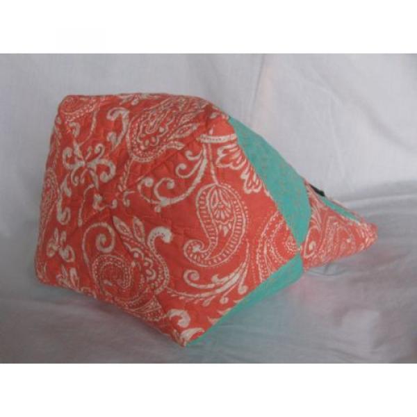 Salmon + Teal Print Medium Quilted Beach donnatoly Tote Bag #3 image