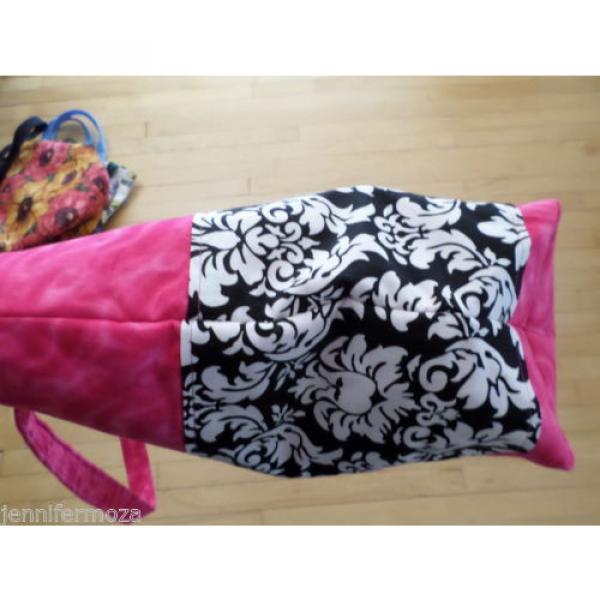 Mini Hobo Bag Handmade Cotton Beach Grocery Bag Purse Tote Black/White Pink NWT #4 image