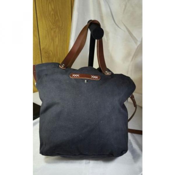 Rugged Canvas Leather Black Cloth Cotton Beach Tote Bag With White Alpha Logo #3 image