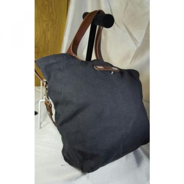 Rugged Canvas Leather Black Cloth Cotton Beach Tote Bag With White Alpha Logo #5 image