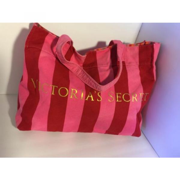 Victoria&#039;s Secret Beach Tote Bag Classic Pink Stripes Gold Letters Large #1 image