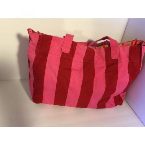 Victoria&#039;s Secret Beach Tote Bag Classic Pink Stripes Gold Letters Large #3 image