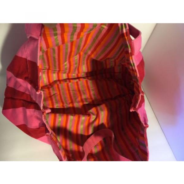 Victoria&#039;s Secret Beach Tote Bag Classic Pink Stripes Gold Letters Large #4 image