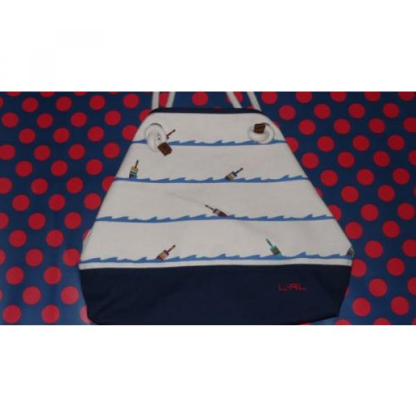 $98 New Casco Ralph Lauren Tote bag purse BEACH NAUTICAL BUOY PRINT Canvas ROPE #1 image
