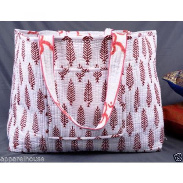 Indian Quilted Cotton Block Printed Bag Reversible Beach bag Women Purse Clutch #4 image
