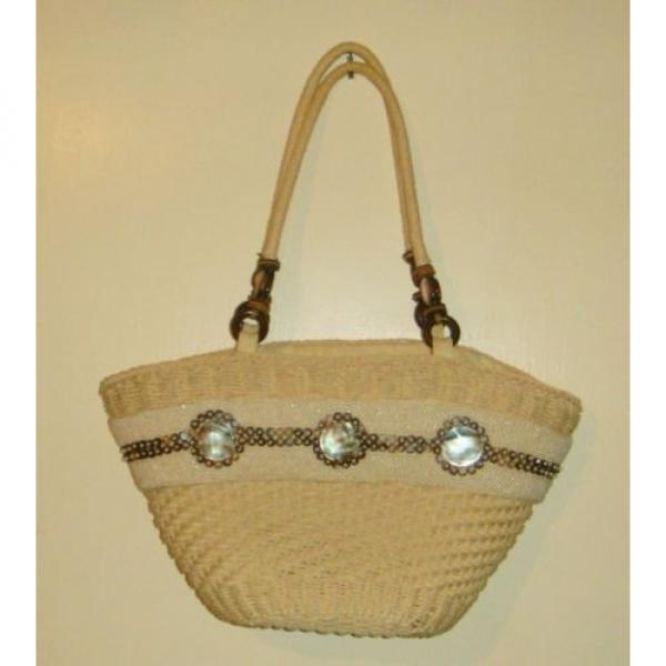 Straw Purse with Shells &amp; Pearls Blue Miami Beach Bag #1 image
