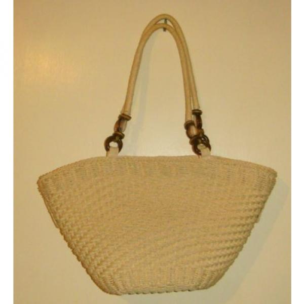Straw Purse with Shells &amp; Pearls Blue Miami Beach Bag #3 image