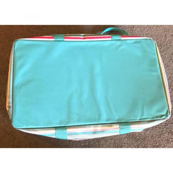 Thirty- One 31 Large Utility Beach Laundry Grocery Tote Bag Striped Teal Pink #5 image