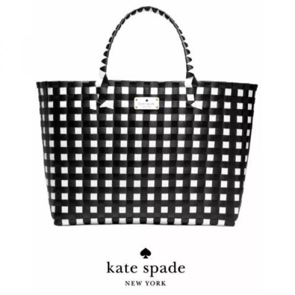 KATE SPADE NEW YORK Extra large Tote Shopper Beach Shoulder Bag Black White NEW #1 image