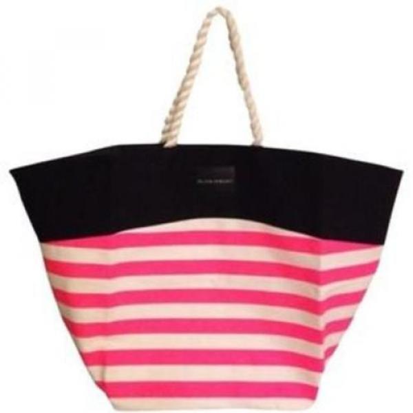 Victorias Secret Hot NEON Pink Stripe Beach Bag Tote Rope Handles NWT #2 image
