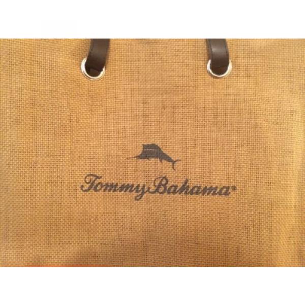 Tommy Bahama Orange &amp; Light Brown / Tan Woven Straw Burlap Tote/ Beach Bag #2 image