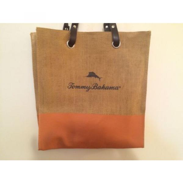 Tommy Bahama Orange &amp; Light Brown / Tan Woven Straw Burlap Tote/ Beach Bag #3 image