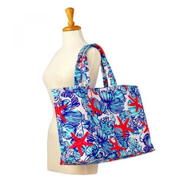 New Lilly Pulitzer SHE SHE SHELLS Starfish Blue Pink X LARGE Palm Beach Tote Bag #4 image